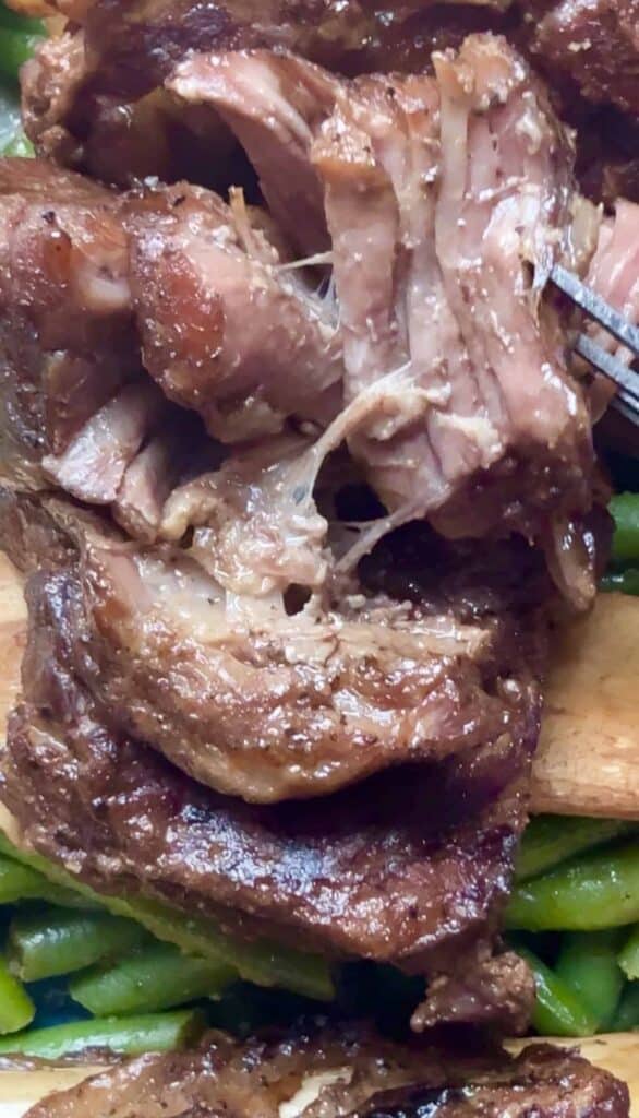 Diabetic friendly Instant Pot short ribs served with sautéed green beans