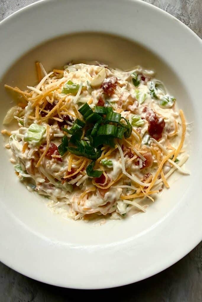 Rich, creamy, and full of texture—this Neiman Marcus dip combines cheese, bacon, and green onions for the ultimate savory appetizer. Serve with veggies or low carb crackers for a diabetic-friendly option.