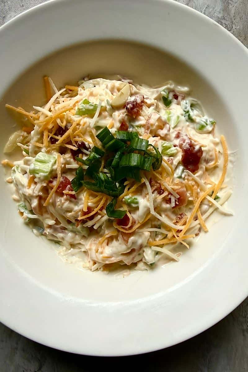 Rich, creamy, and full of texture—this Neiman Marcus dip combines cheese, bacon, and green onions for the ultimate savory appetizer. Serve with veggies or low carb crackers for a diabetic-friendly option.