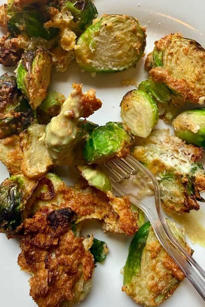 Fried Brussels sprouts in a close up shot